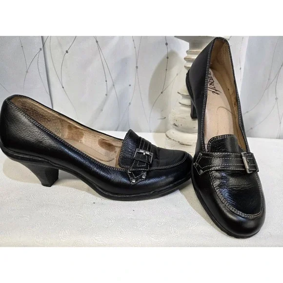 EuroSoft Shoes 9 Black Leather Coquette Retro Buckle Office Classic Jackie O - Picture 1 of 8